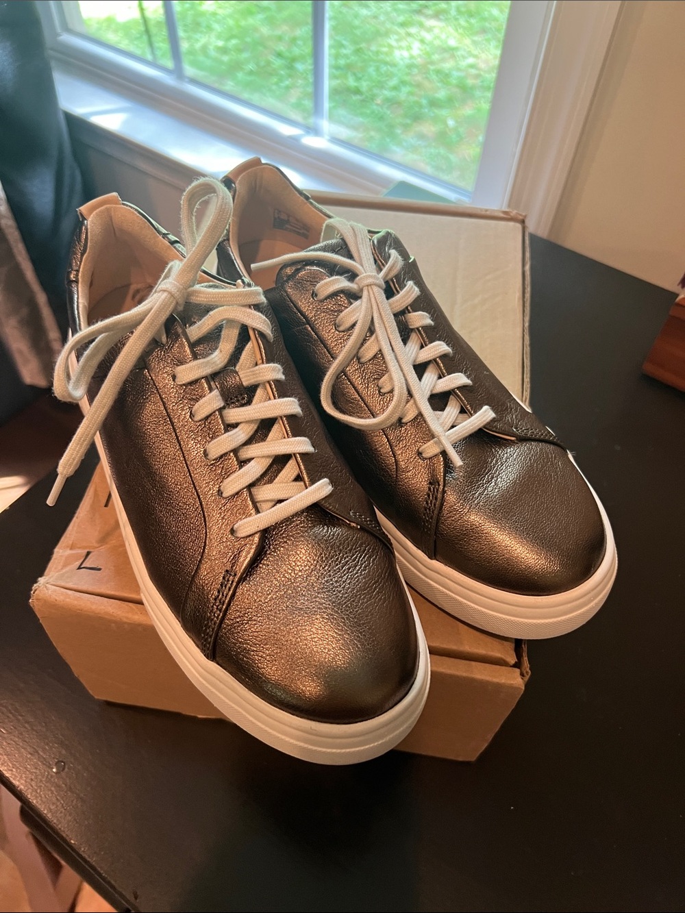 Clarks Metallic Bronze Low-Top Sneakers with White Soles